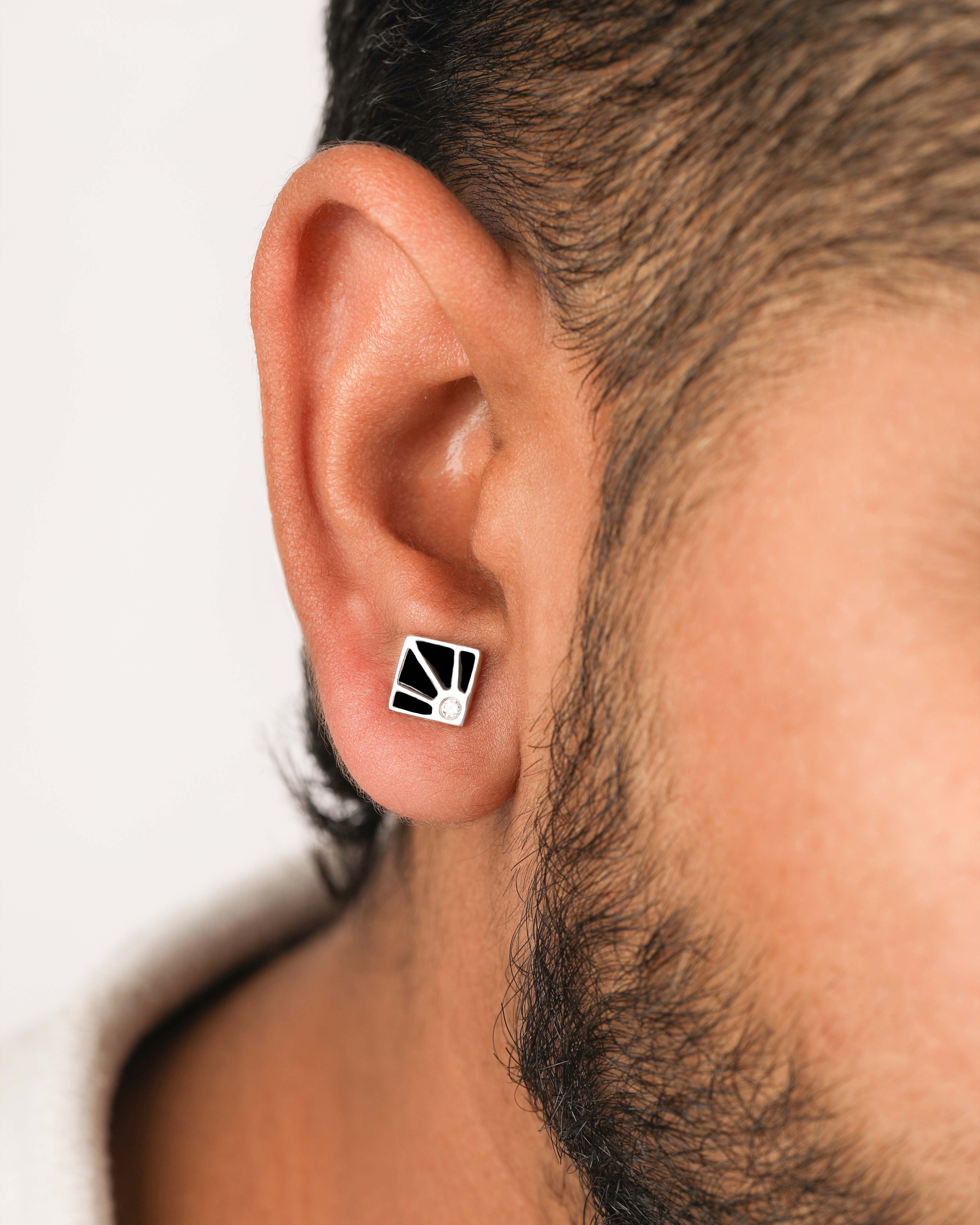 Square Art Deco Sunburst Stud Earrings