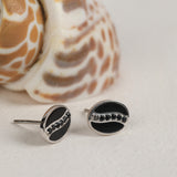 Oval Black Spinel and Enamel Stud Earrings