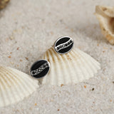 Oval Black Spinel and Enamel Stud Earrings