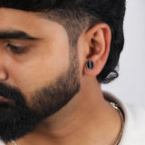 Oval Black Spinel and Enamel Stud Earrings