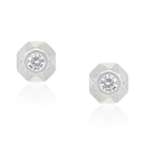 Faceted Octagon Solitaire CZ Stud Earrings