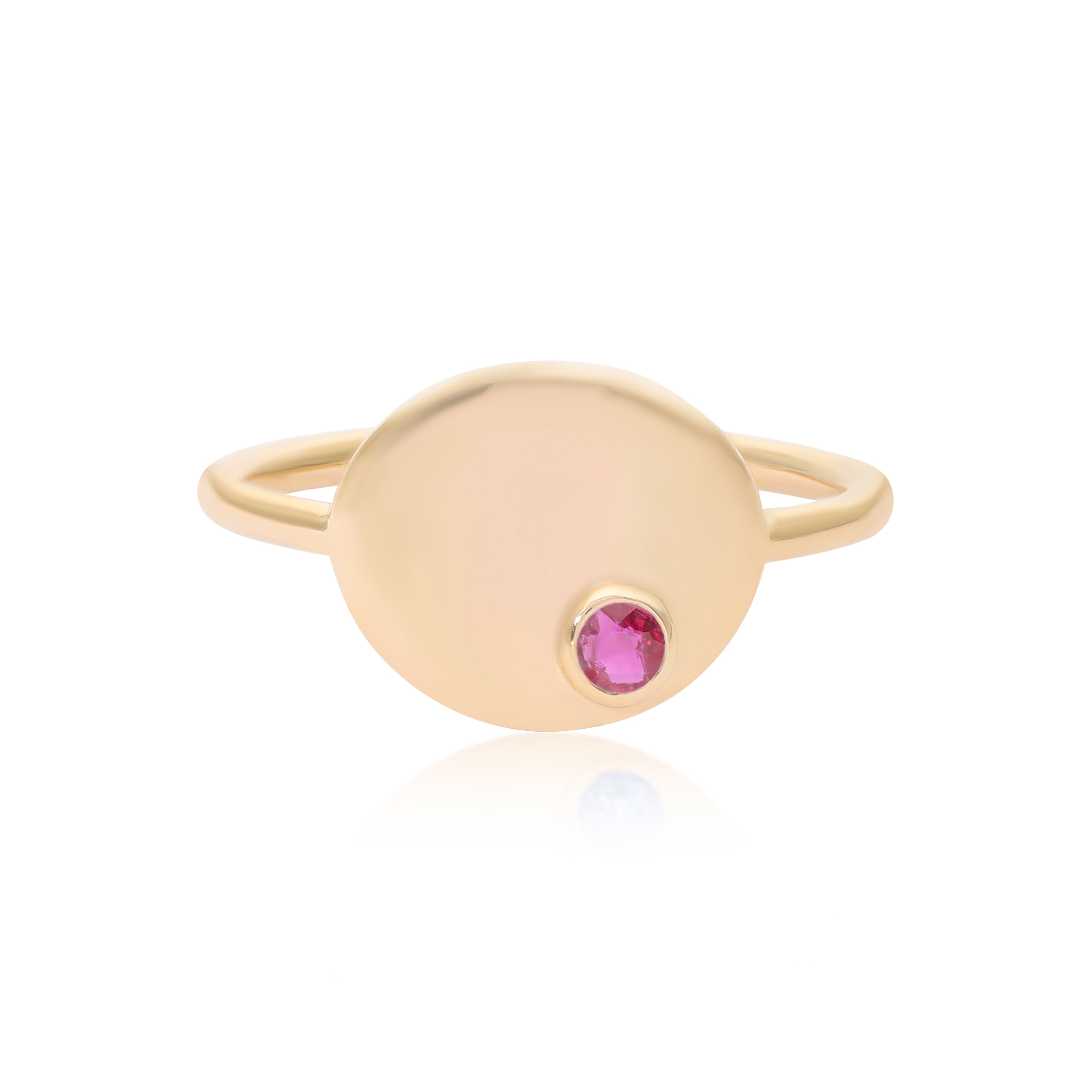 Gemstone Disc Ring|14k Gold, Ruby/Emerald/Sapphire - The Jewelz 
