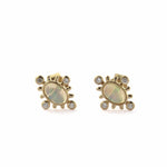Diamond And Oval Shape Opal Stud Earrings - The Jewelz 