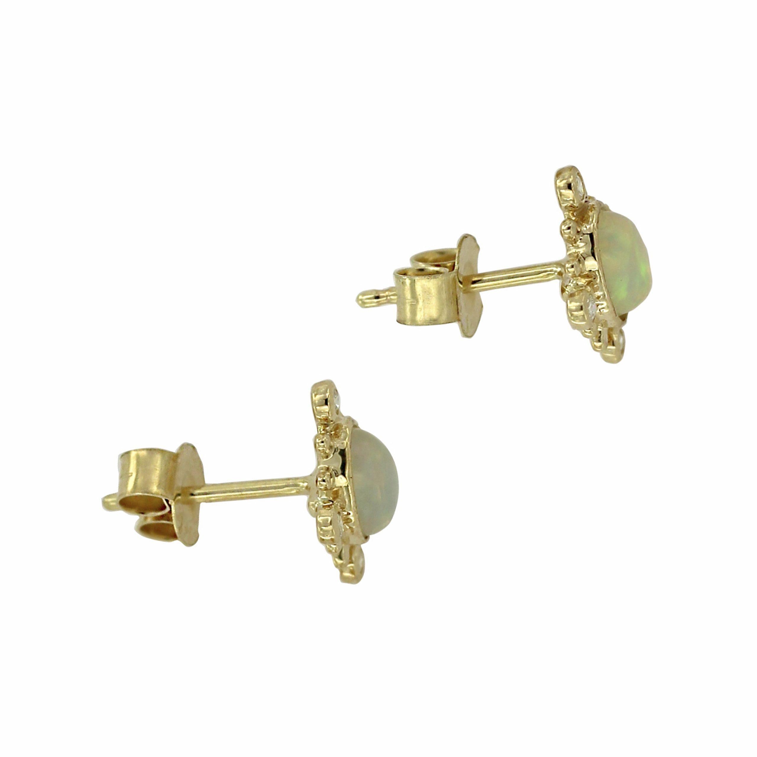 Diamond And Oval Shape Opal Stud Earrings - The Jewelz 
