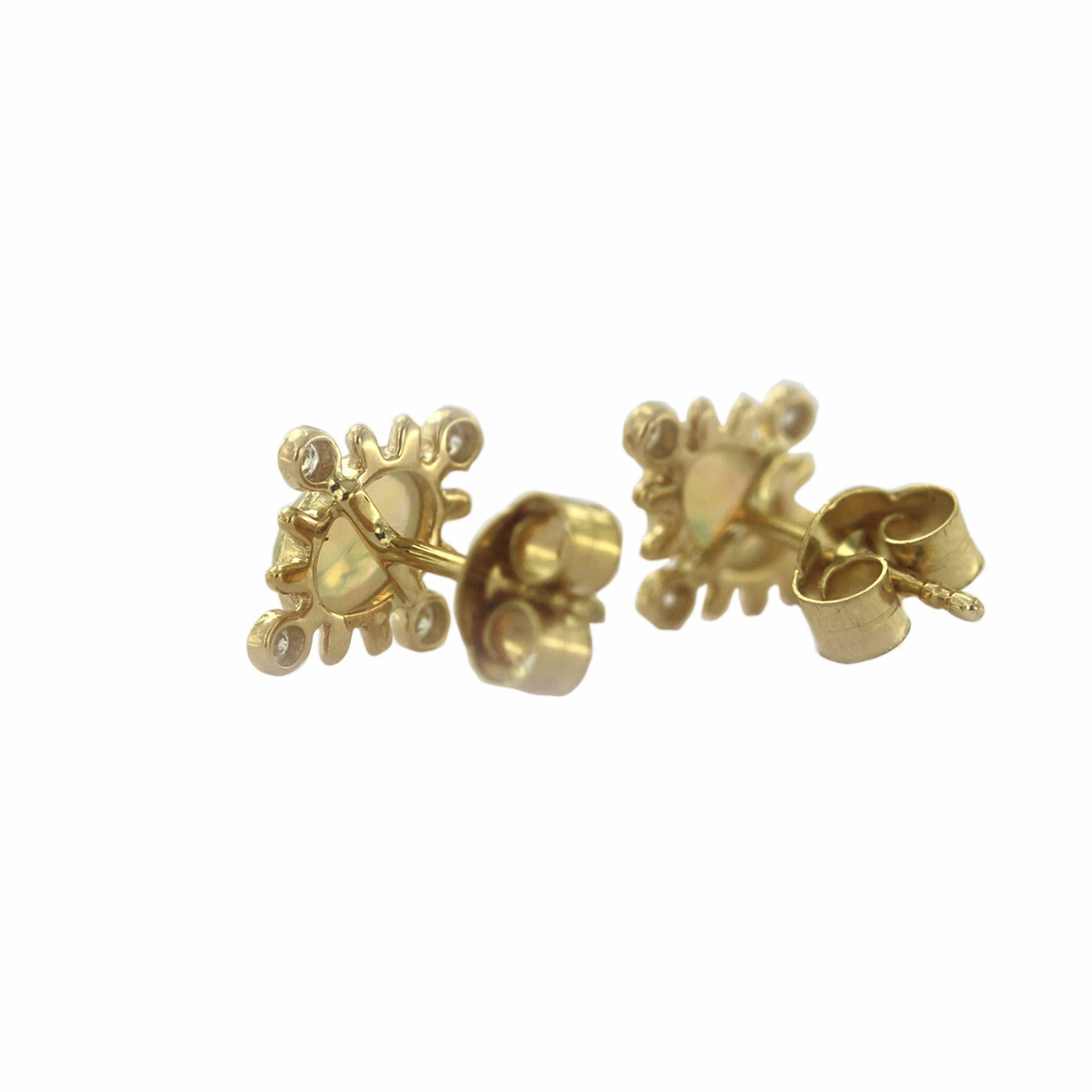 Diamond And Oval Shape Opal Stud Earrings - The Jewelz 