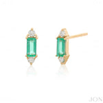 Baguette Emerald Gemstone Stud Earrings 14k Yellow Gold Diamond VS-F Jewelry NEW - The Jewelz 