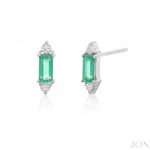 Baguette Emerald Gemstone Stud Earrings 14k Yellow Gold Diamond VS-F Jewelry NEW - The Jewelz 