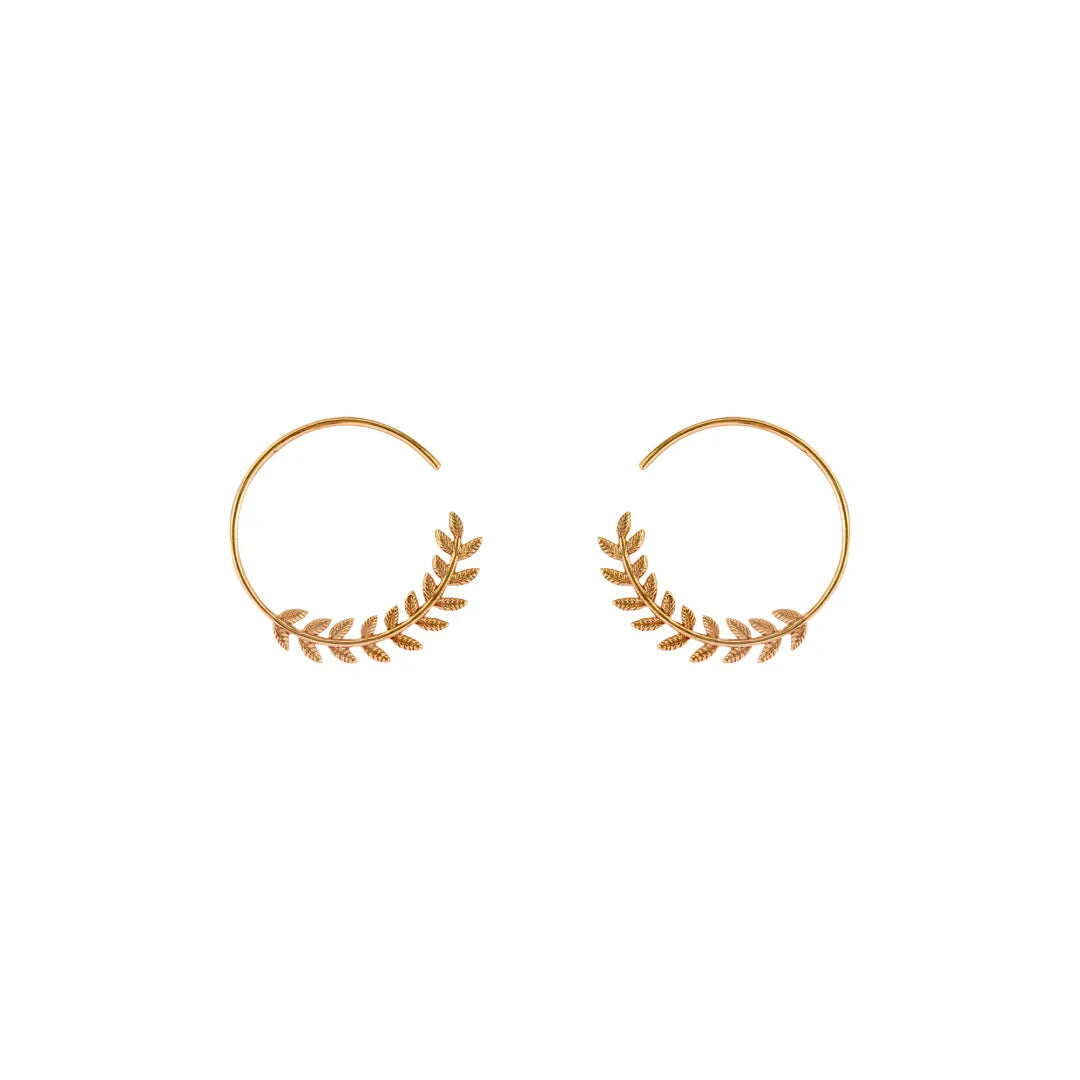 Leaf Hoop Earrings|14k Gold