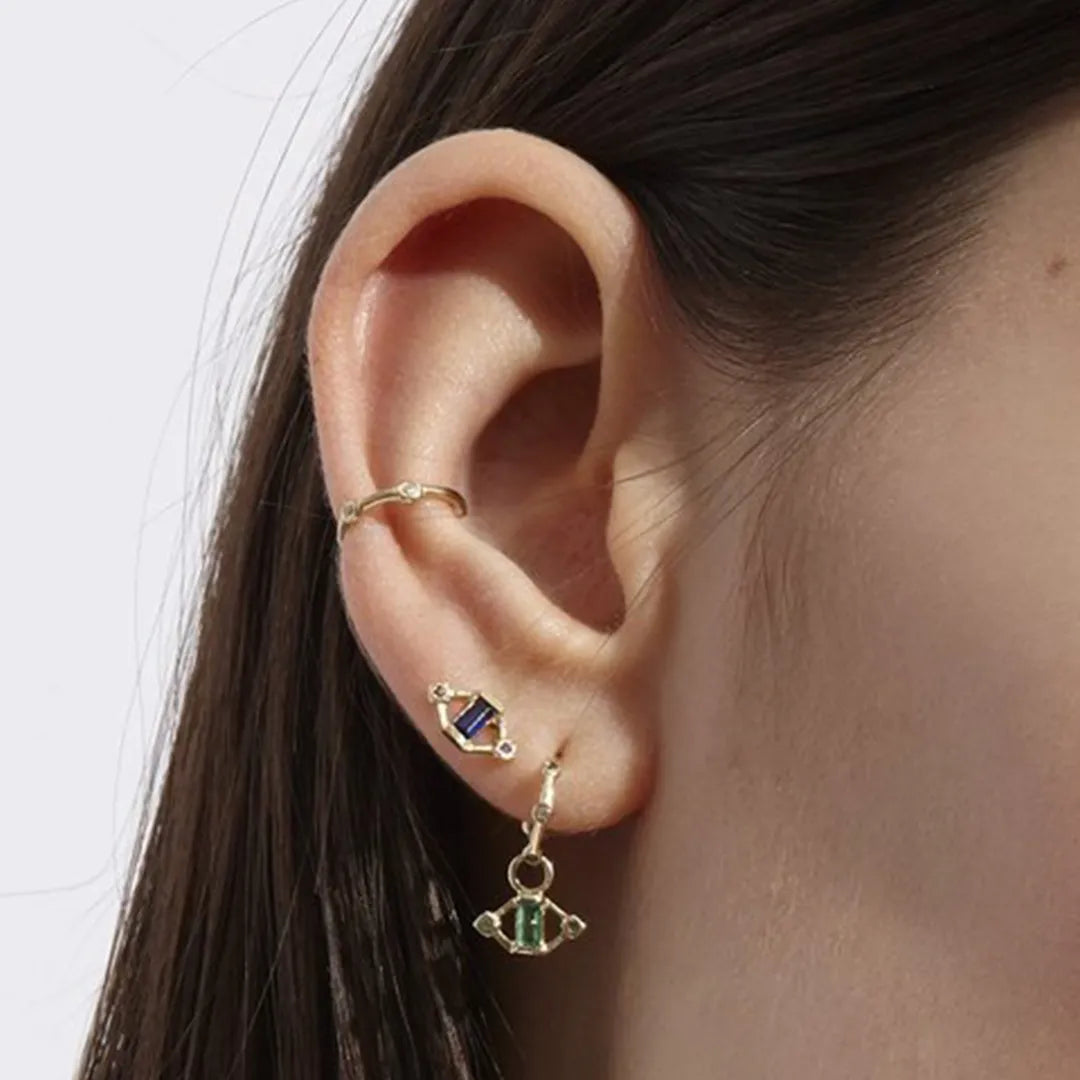Emerald Baguette Ear Charm|14k Gold