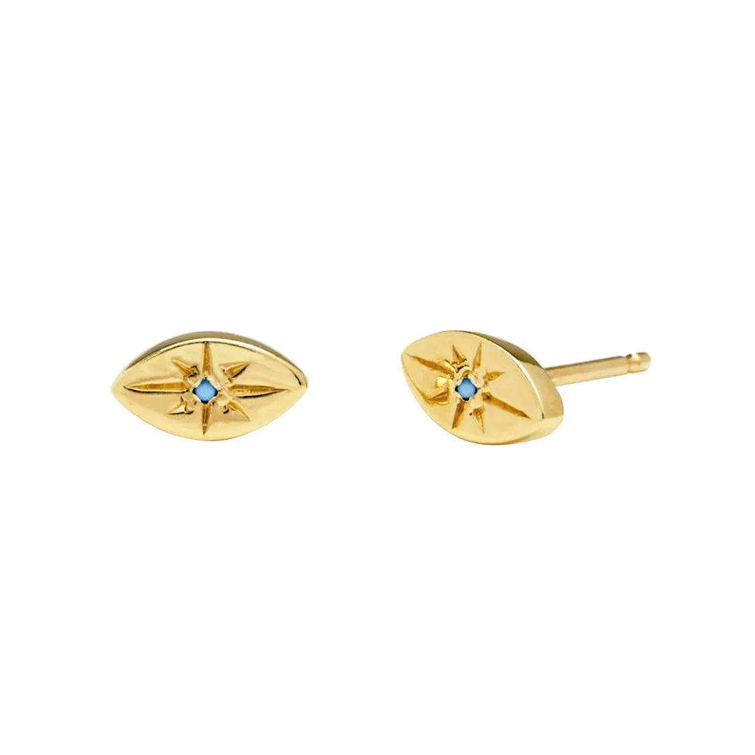 Evil Eye Stud|14k Gold, Turquoise