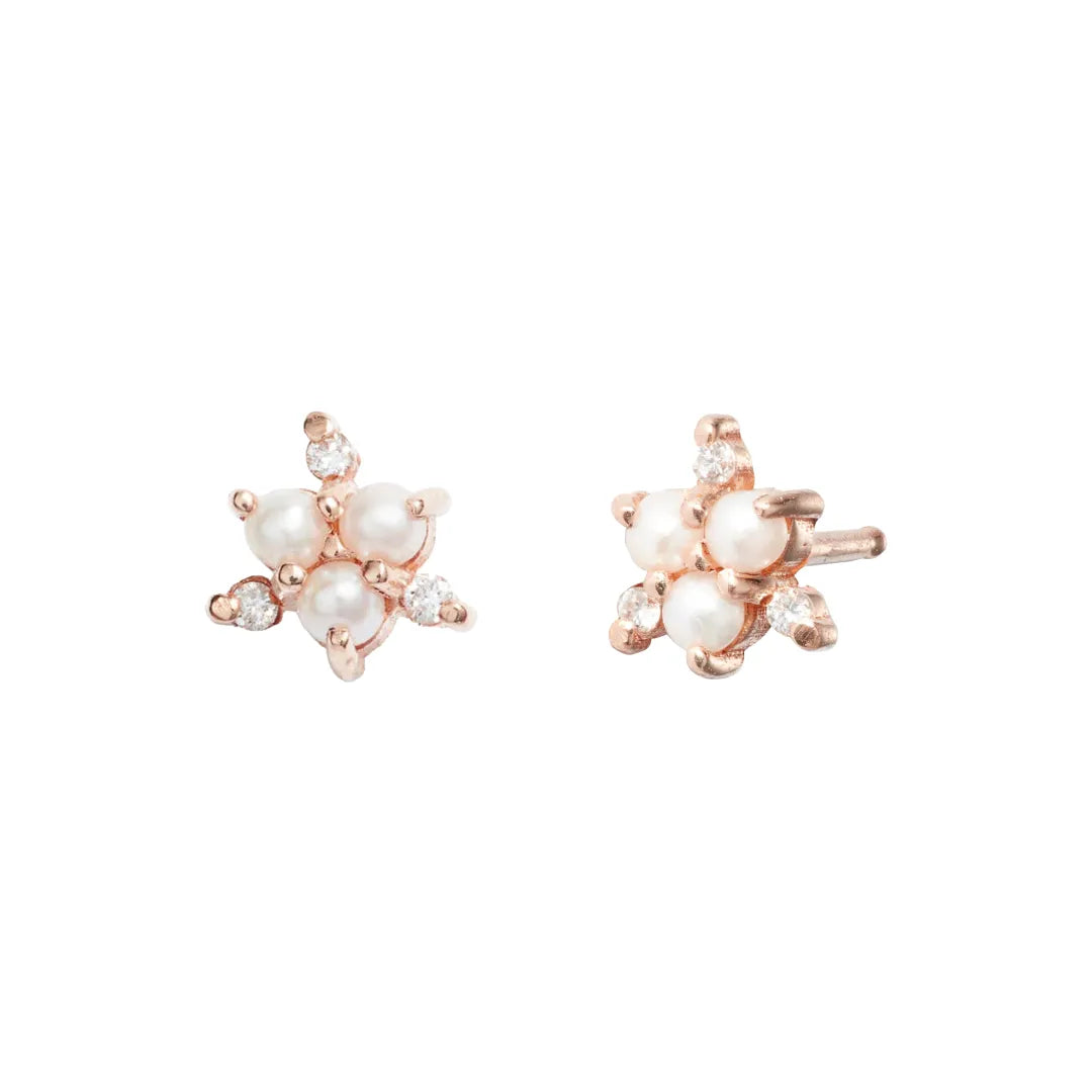 Diamond Pearl Stud Earrings|14k Gold