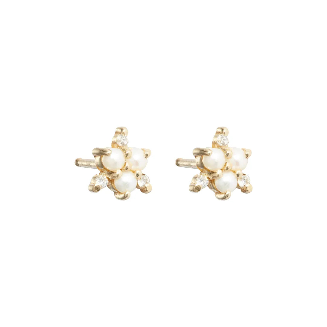 Diamond Pearl Stud Earrings|14k Gold