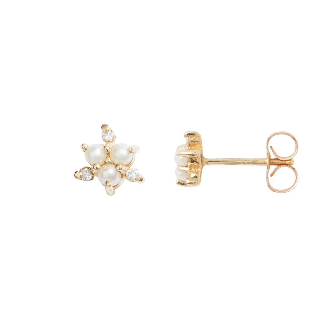 Diamond Pearl Stud Earrings|14k Gold