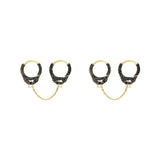 Double Piercing Handcuff Earrings|14k Gold, Black Diamond