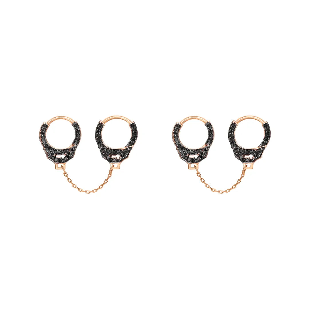 Double Piercing Handcuff Earrings|14k Gold, Black Diamond