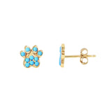 Turquoise Dog Paw Print Studs|14k Gold