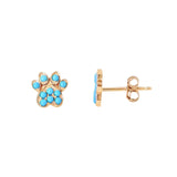 Turquoise Dog Paw Print Studs|14k Gold