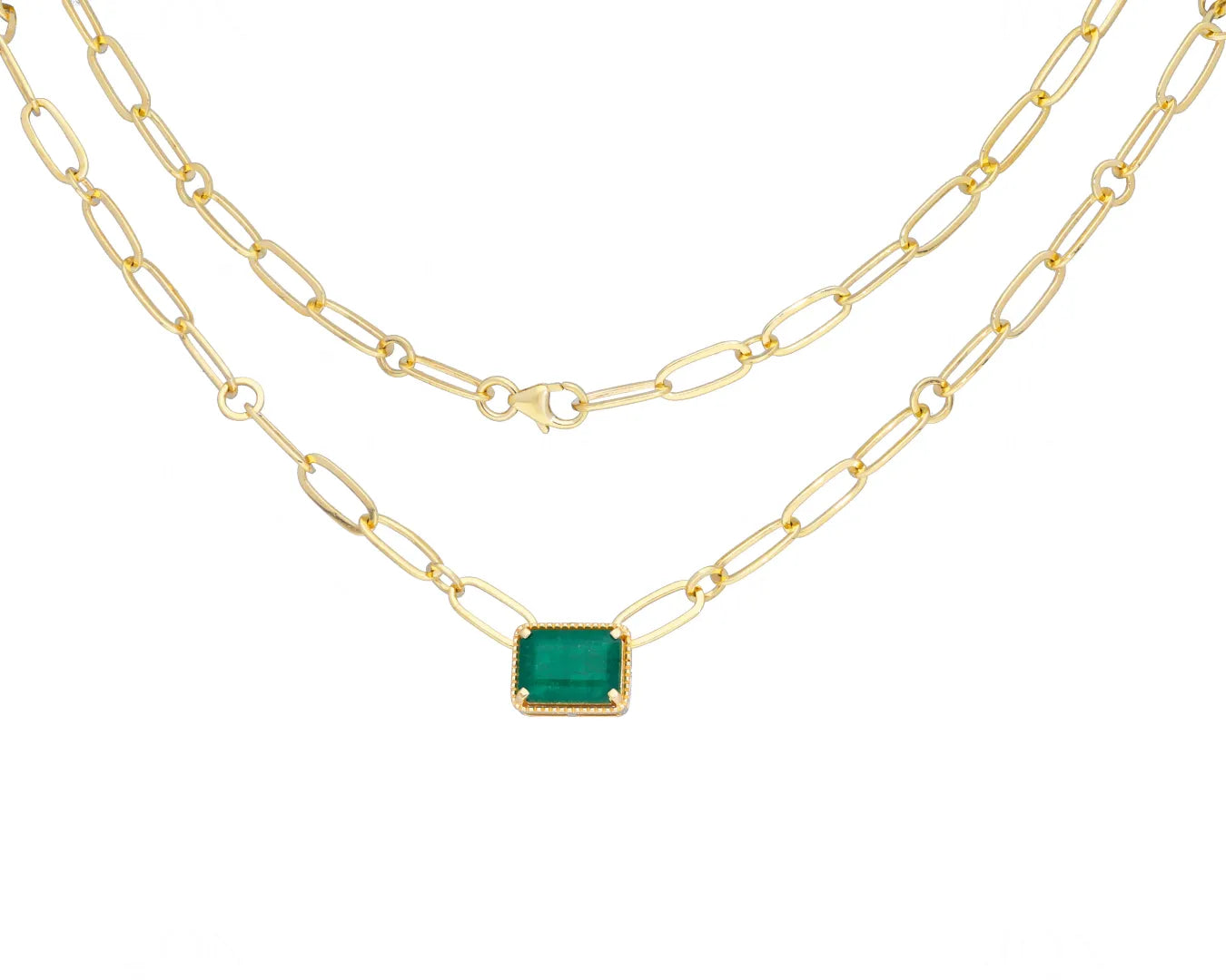 Emerald Paperclip Chain Pendant