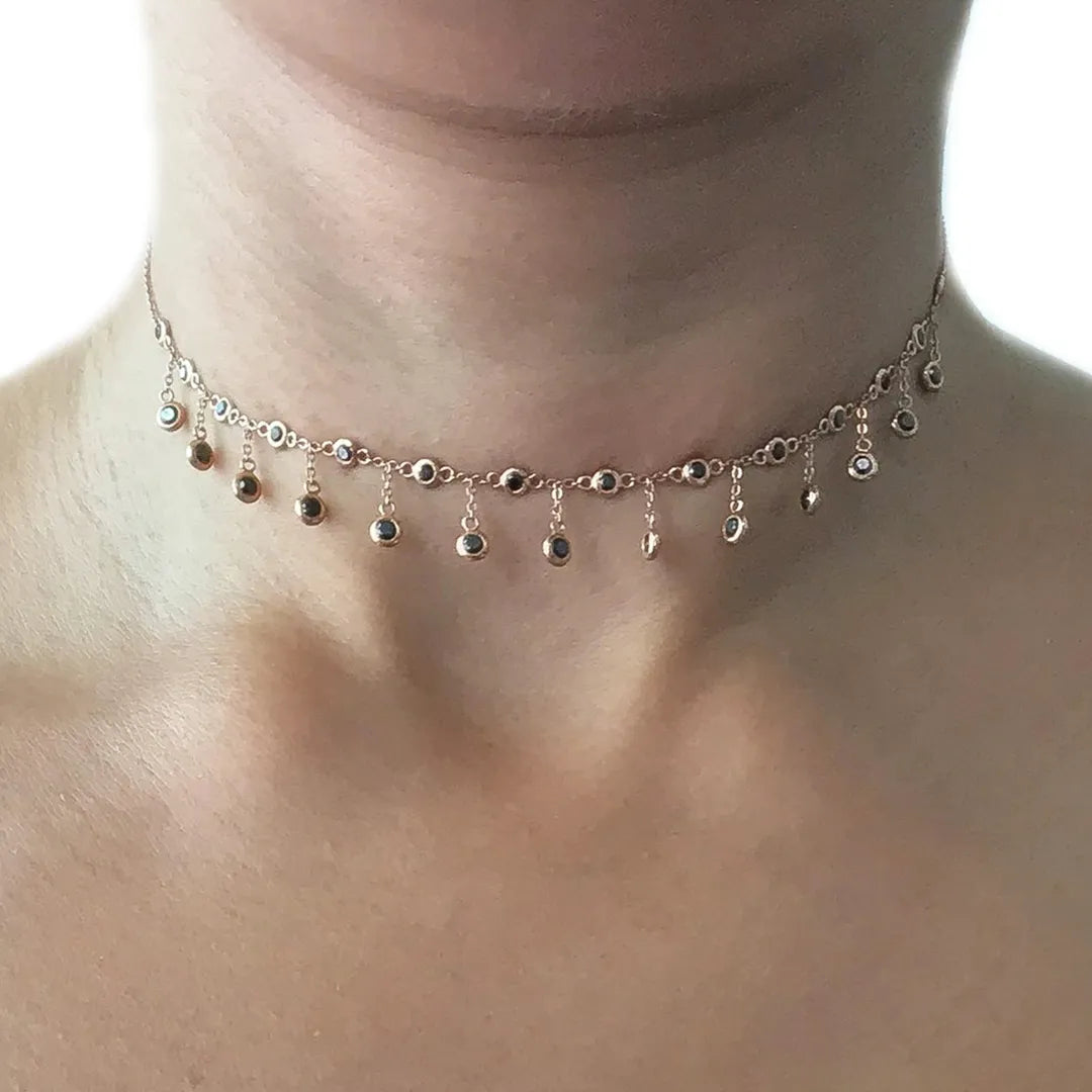 Black Diamond Fringe Necklace|14k Gold