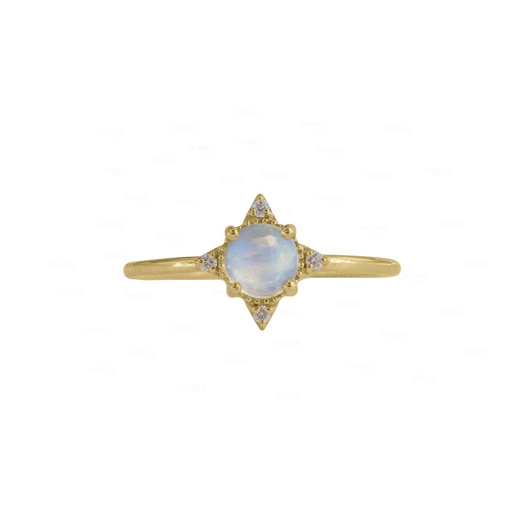 14K Yellow Gold Diamond And Moonstone Anniversary Ring Fine Jewelry Size 7.5 US