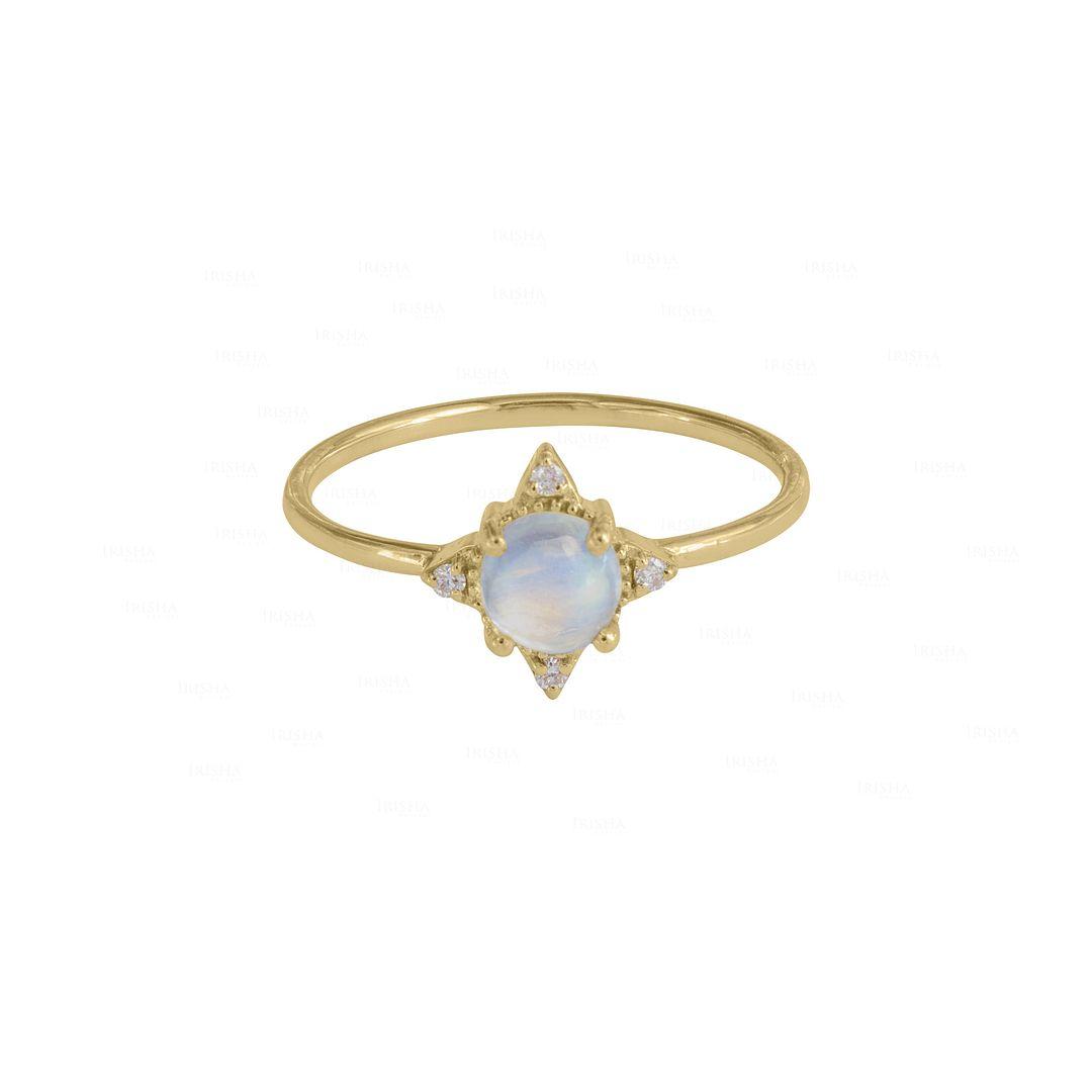 14K Yellow Gold Diamond And Moonstone Anniversary Ring Fine Jewelry Size 7.5 US