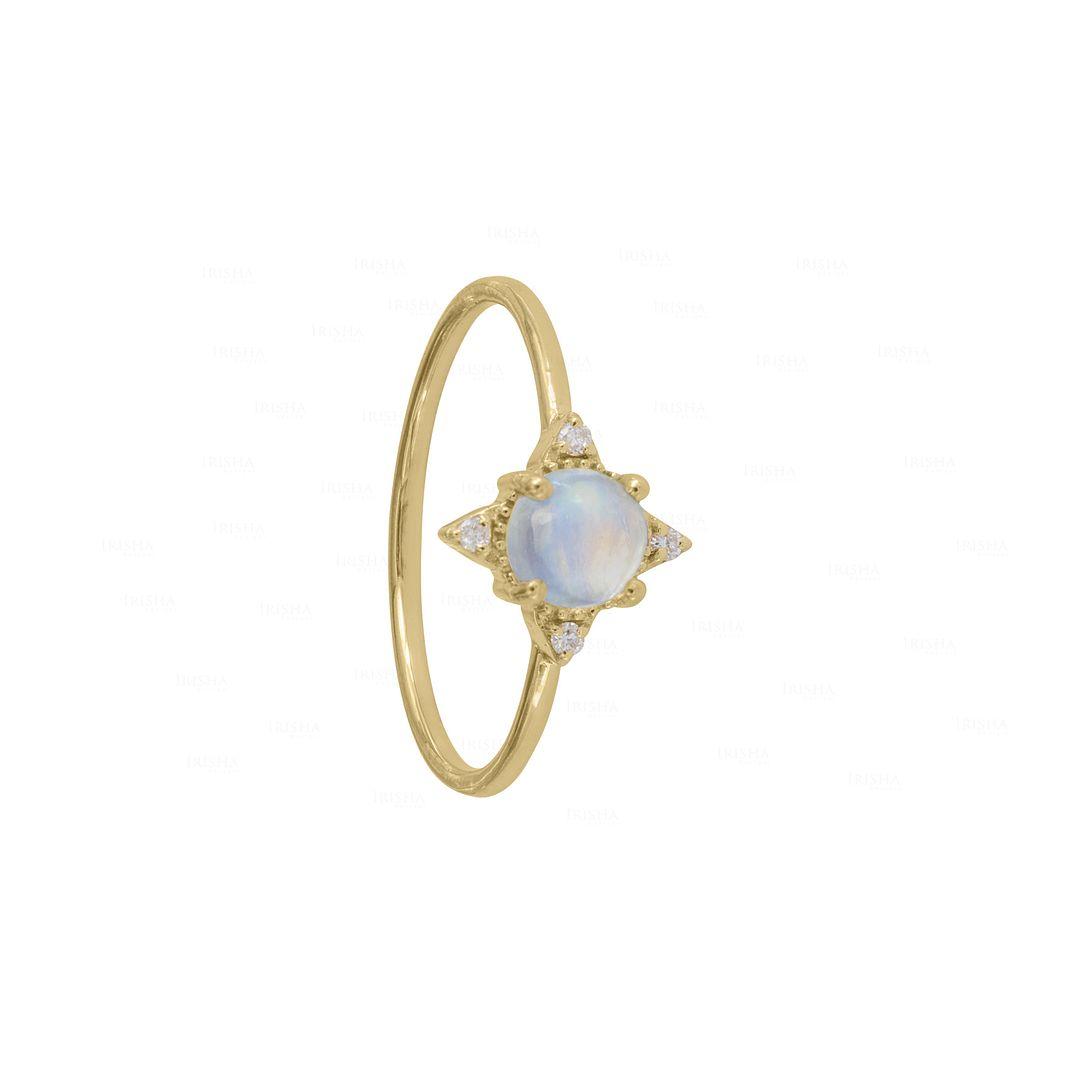 14K Yellow Gold Diamond And Moonstone Anniversary Ring Fine Jewelry Size 7.5 US