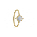 14K Yellow Gold Diamond And Moonstone Anniversary Ring Fine Jewelry Size 7.5 US