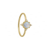 14K Yellow Gold Diamond And Moonstone Anniversary Ring Fine Jewelry Size 7.5 US