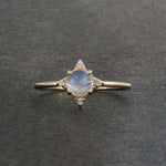 14K Yellow Gold Diamond And Moonstone Anniversary Ring Fine Jewelry Size 7.5 US