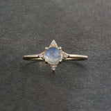 14K Yellow Gold Diamond And Moonstone Anniversary Ring Fine Jewelry Size 7.5 US