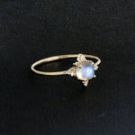 14K Yellow Gold Diamond And Moonstone Anniversary Ring Fine Jewelry Size 7.5 US