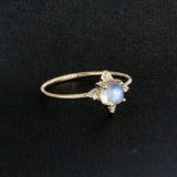 14K Yellow Gold Diamond And Moonstone Anniversary Ring Fine Jewelry Size 7.5 US