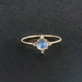 14K Yellow Gold Diamond And Moonstone Anniversary Ring Fine Jewelry Size 7.5 US
