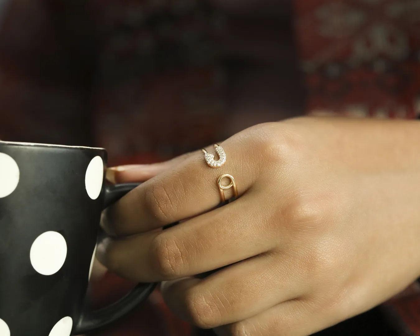 Diamond Safety Pin Ring