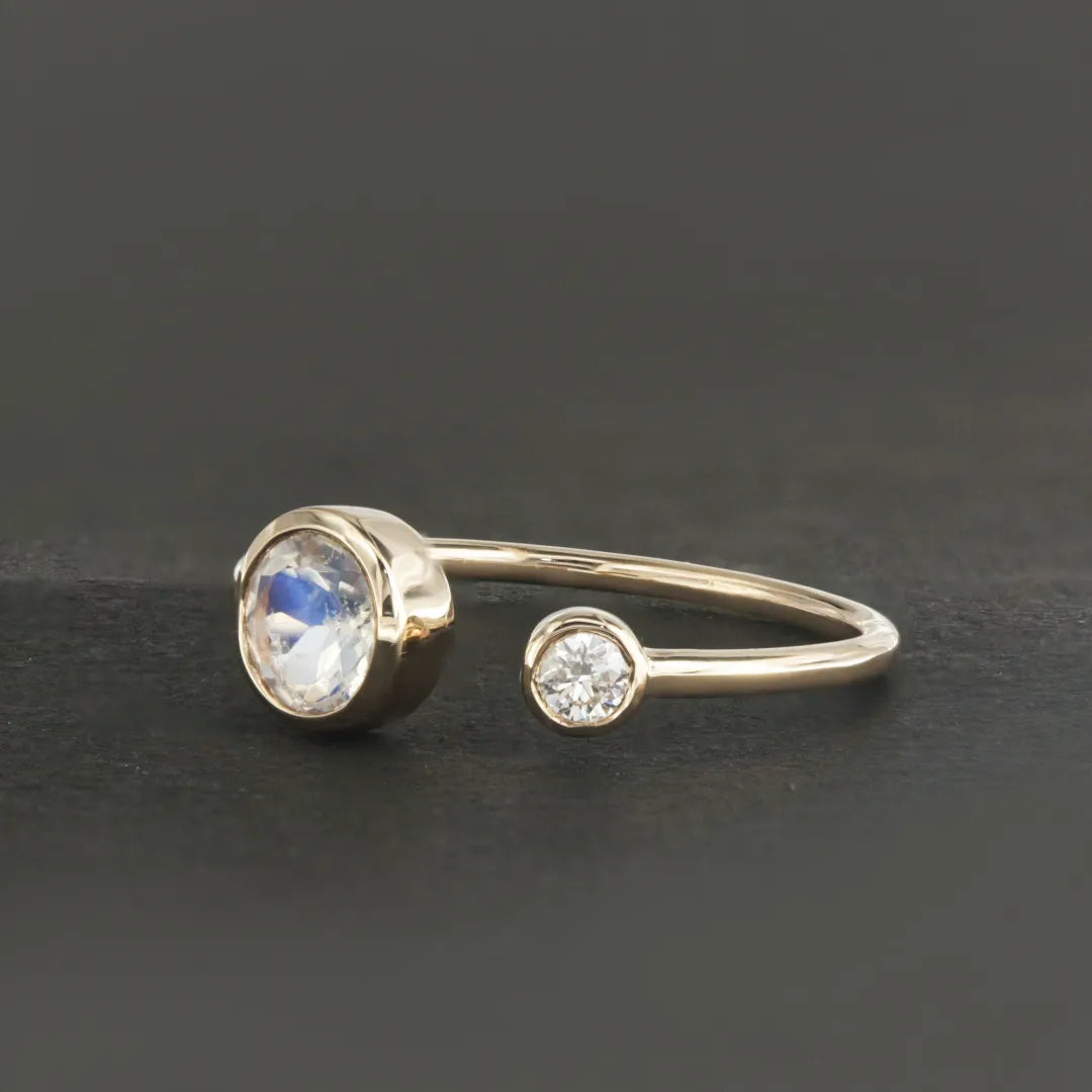 Dreamy Moonstone and Diamond Open Cuff Ring