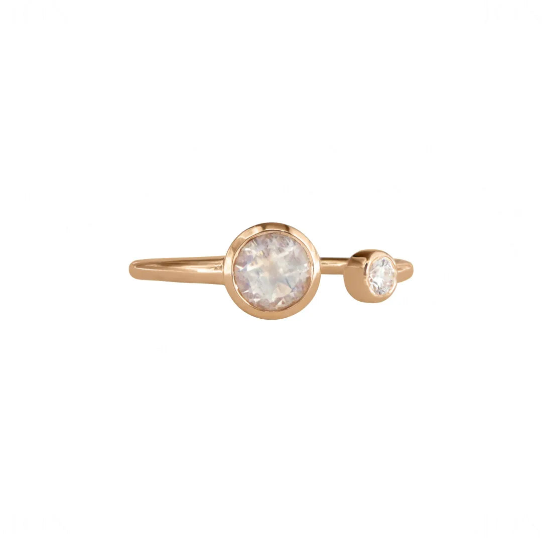 Dreamy Moonstone and Diamond Open Cuff Ring