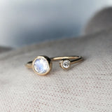 Dreamy Moonstone and Diamond Open Cuff Ring