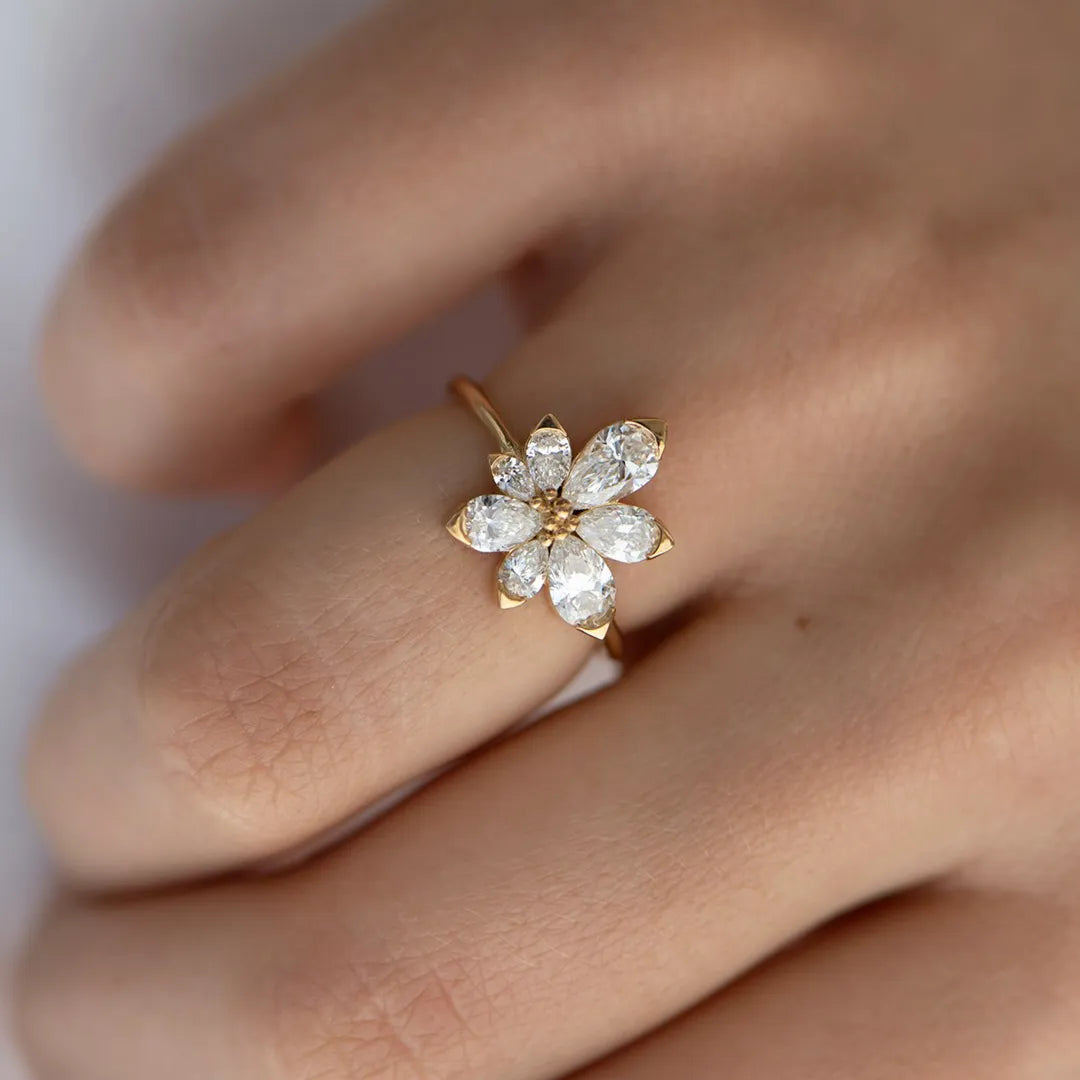 Assymetric Bloom Engagement Ring | Pear Cut Diamond