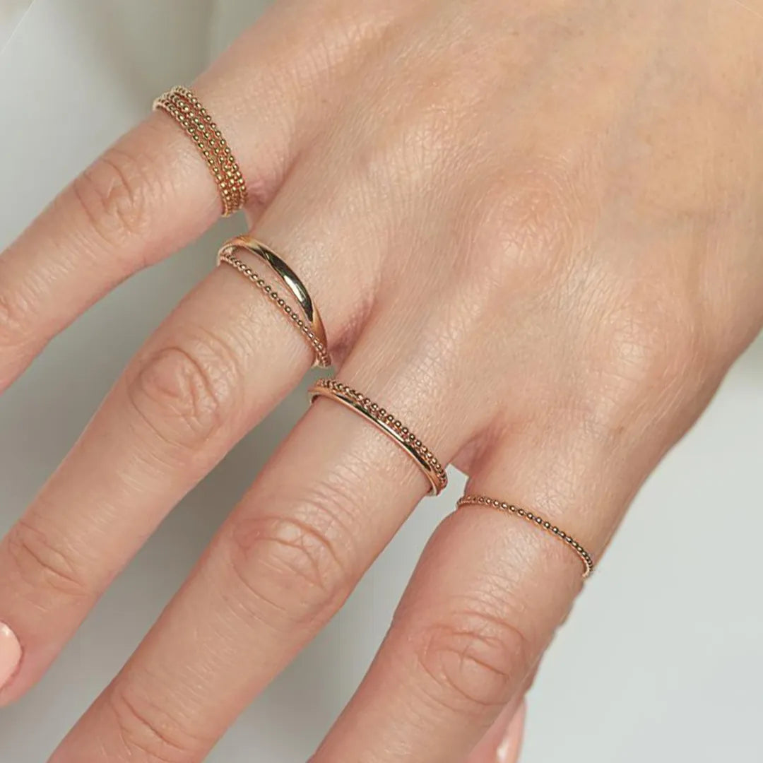 Crisscross Bead | Double Band Gold Ring