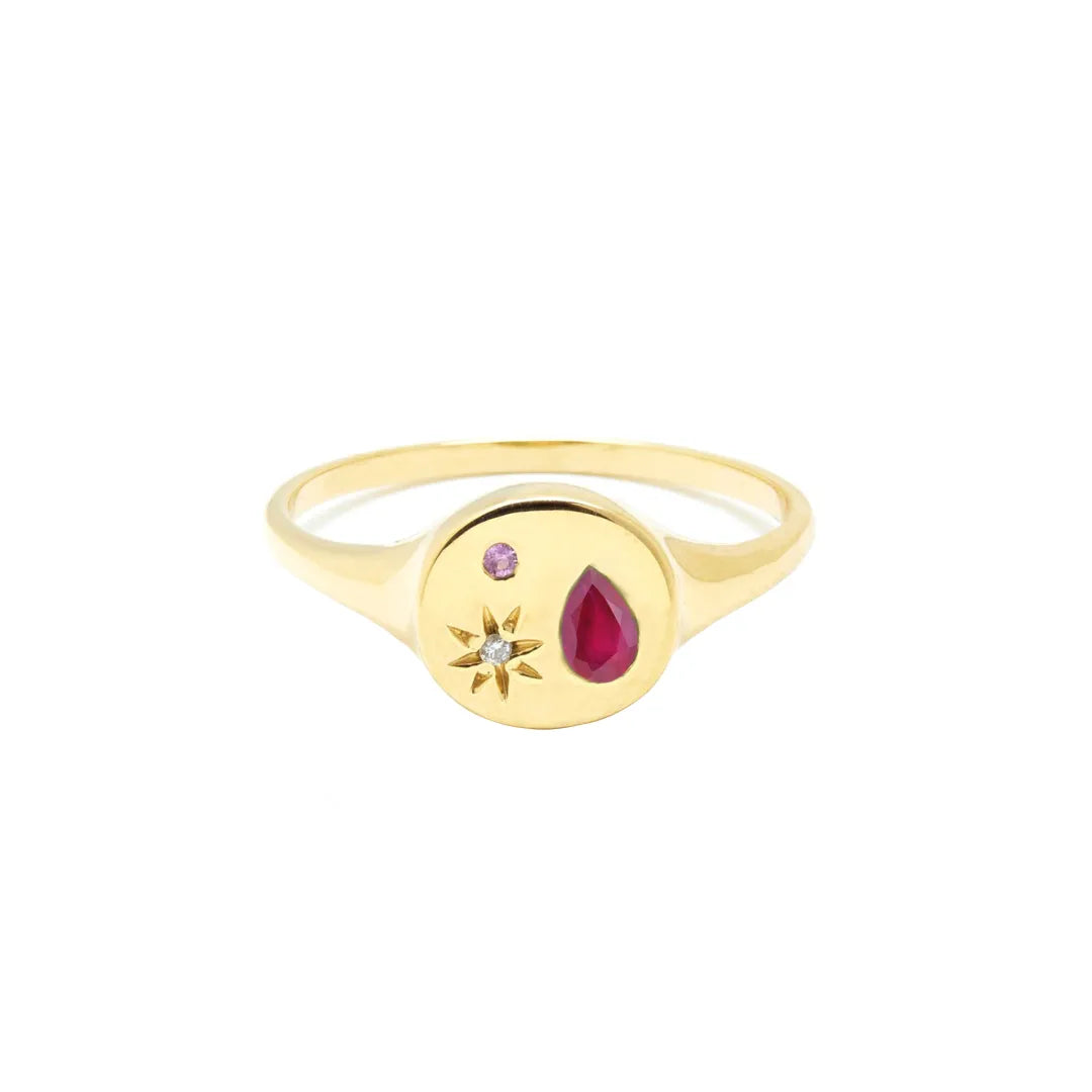 Starburst Signet Ring|Diamond, Pink Sapphire, Ruby/Emerald/Sapphire
