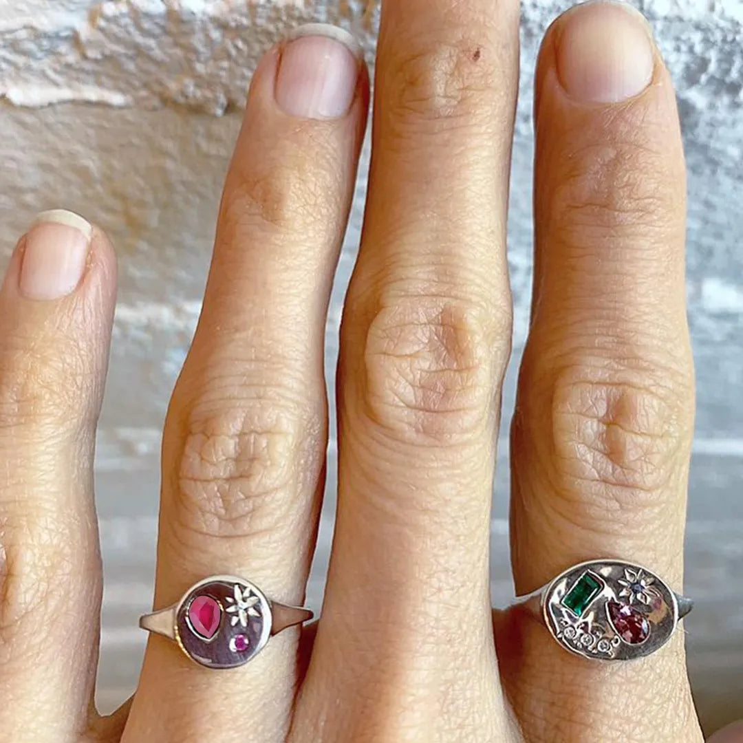 Starburst Signet Ring|Diamond, Pink Sapphire, Ruby/Emerald/Sapphire