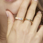Horizontal Signet Ring|Diamond, Pink n Blue Sapphire