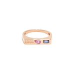 Horizontal Signet Ring|Diamond, Pink n Blue Sapphire