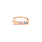 Horizontal Signet Ring|Diamond, Pink n Blue Sapphire