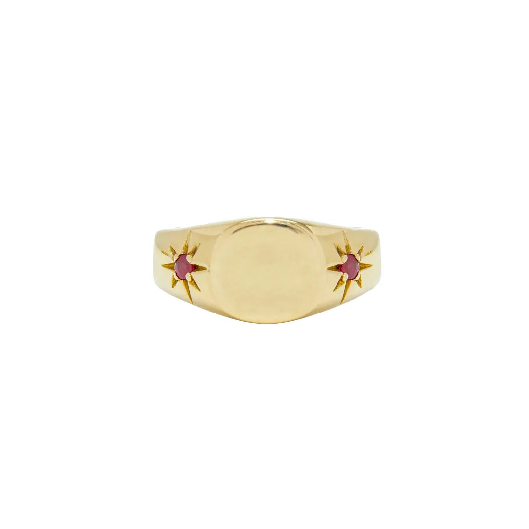 Turquoise/Ruby Starburst Signet Ring|14k Gold