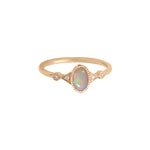 White Opal Ring|14k Gold, Diamond