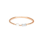 Freshwater Pearl Diamond Baguette Ring|14k Gold
