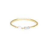 Freshwater Pearl Diamond Baguette Ring|14k Gold