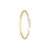 Freshwater Pearl Diamond Baguette Ring|14k Gold