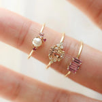 Freshwater Pearl Gemstone Cluster Ring|14k Gold, Ruby, Emerald